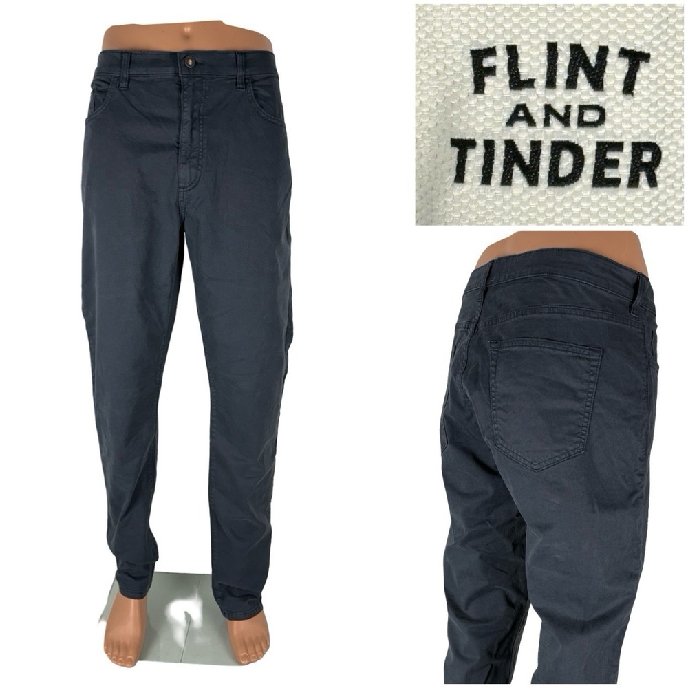 Flint And Tinder Mens 38 x 34 Pants Blue Gray Tapered Fit 5 Pocket Chino Casual